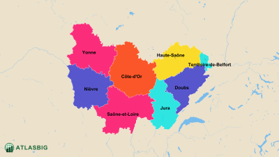 Carte des départements de Bourgogne-Franche-Comté Thumbnail