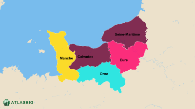Carte des départements de Normandie Thumbnail