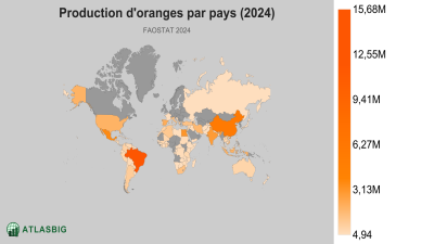 Production d'oranges par pays (2024) Thumbnail